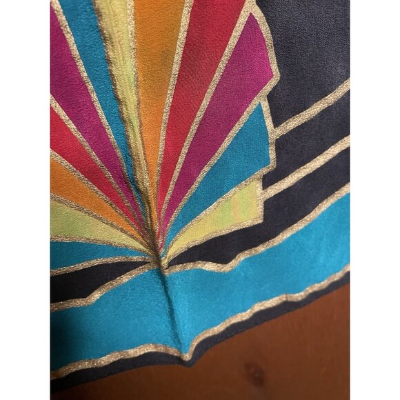 Bob Mackie Silk Scarf Geometric Color Festive Art Deco Vintage (READ) - Picture 7 of 10